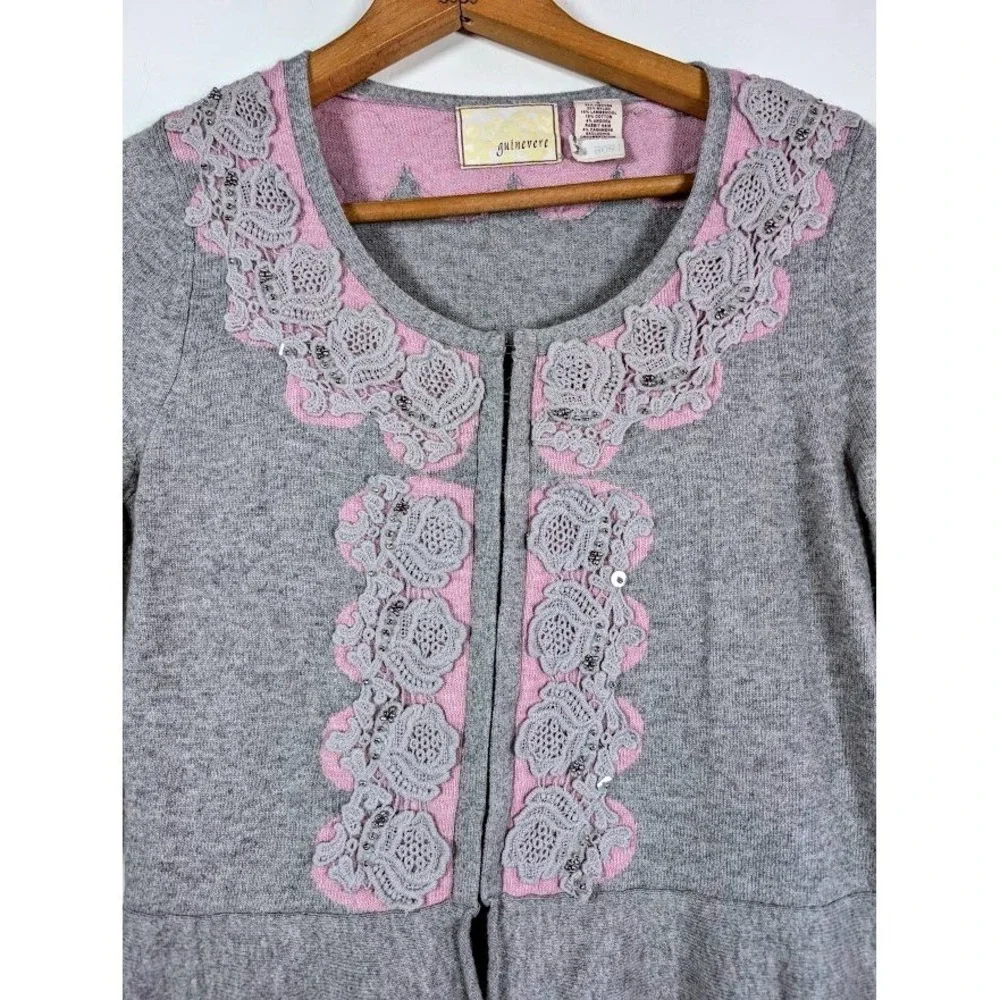 Guinevere Anthropologie Cardigan Medium Peplum Cashmere Angora Blend Lace Beaded
